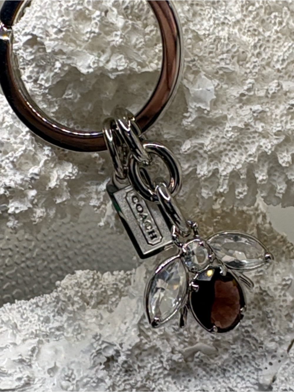 Coach Silver-Tone Bee Keychain with Purple and Clear Crystals